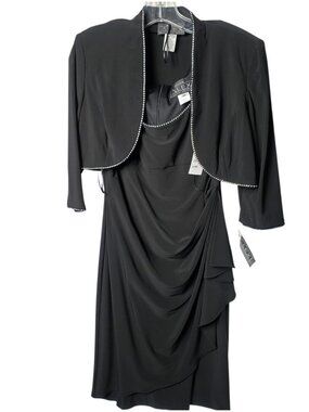Alex Evenings Petite Black 2-Piece Dress & Bolero Jacket W/Rhinestone Trim 8P